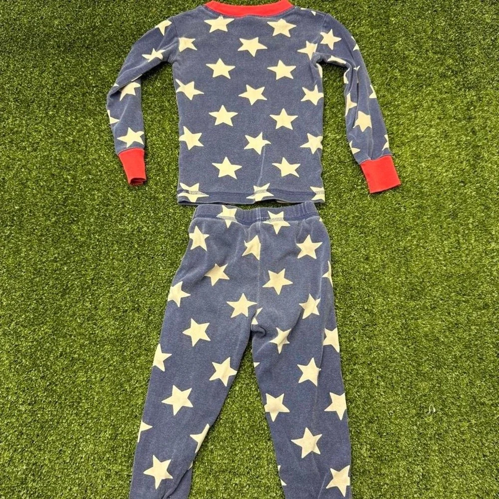 Mini Boden 3Y Cotton Pajamas Red White Stars on Blue 2 Piece